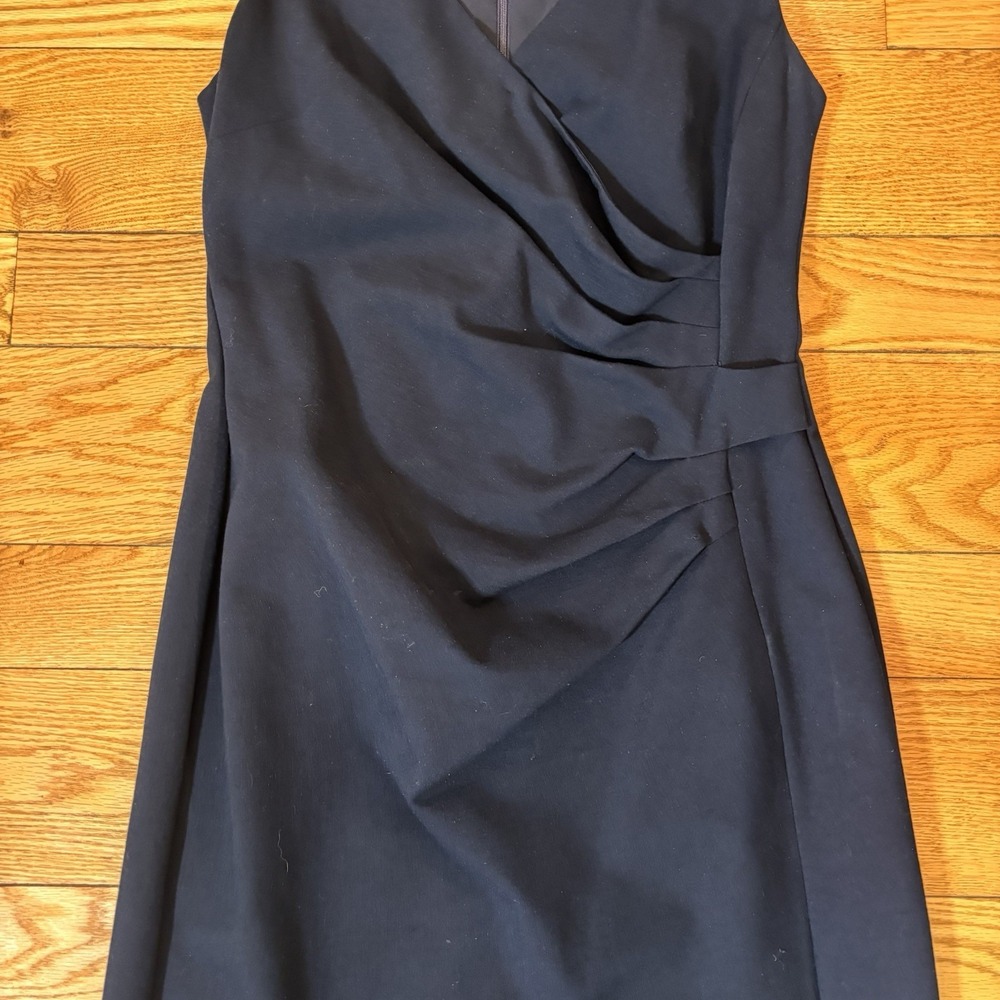 Lauren Ralph Lauren Sleevelesss Dress Ruching Cocktail V-Neck Office Navy Sz 10 - Picture 4 of 7